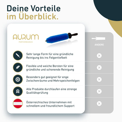 Aurum-Performance® Wheel Brush for effective car cleaning - Professional long wheel brush for gentle wheel cleaning - Wheel Brush alloy wheel cleaning brush.
