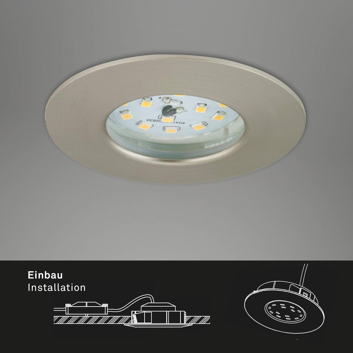 Briloner Lights 7204-032 LED Recessed Light, LED Spotlight, Ceiling Spotlight, Living Room Lamps, LED Recessed Spotlight 230V, Ceiling Recessed Lights, 5 Watts, 400 Lumens, Bathroom Suitable IP44, Energy-saving, 3-Piece Set, Round, Brushed Nickel.
