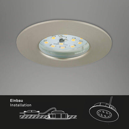 Briloner Lights 7204-032 LED Recessed Light, LED Spotlight, Ceiling Spotlight, Living Room Lamps, LED Recessed Spotlight 230V, Ceiling Recessed Lights, 5 Watts, 400 Lumens, Bathroom Suitable IP44, Energy-saving, 3-Piece Set, Round, Brushed Nickel.