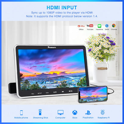 NAVISKAUTO 2 Car DVD Player 10.1 Inch Monitors with Slot In Design, HDMI IN, 2 Headphones, Car Headrest with 2 Mounting Brackets, Last Memory, Region Free, SD, USB/SD Card (2 DVD Player Car)