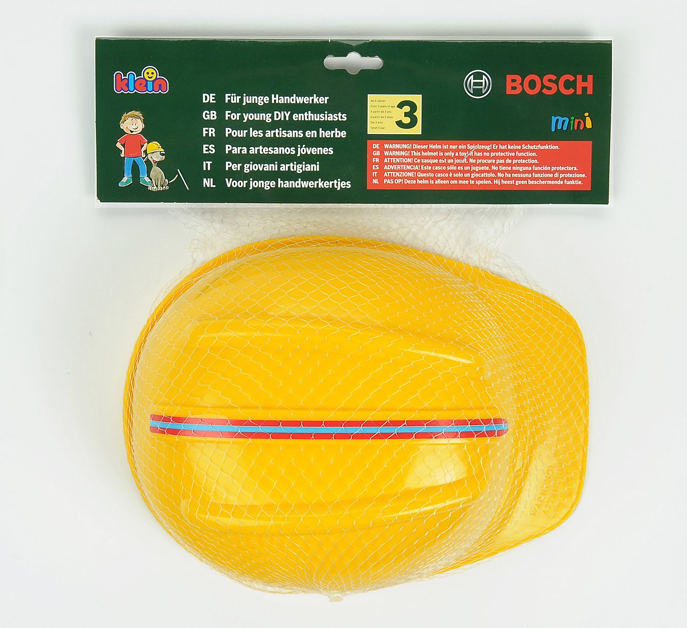Theo Klein 8573 Bosch Tool Box with 7-Piece Tool Set, sturdy box with handle 30.25 x 14 x 17.25 cm & Bosch Craftsman Helmet in yellow, toy helmet in craftsman look 25.8 x 19.5 x 11 cm