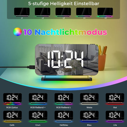SZELAM Digital Alarm Clock, Radio Alarm Clock with Projection, 7.4" LED Radio Alarm Clock with Sleep Timer, 180° Rotatable Projector, 10-Color Nightlight, 11 RGB Color Digital Display, Digital Table Clock for Kids, Girls