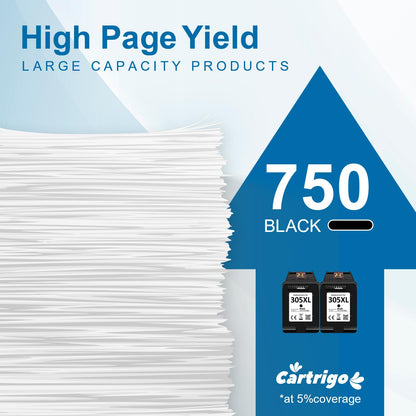 305XL Ink Cartridges for HP, replacement for HP 305 ink cartridges for HP DeskJet 2710e, 2820, 2821, 2821e, 4110e Deskjet Plus 4100, 4200, 4220, 4220e, Envy 6000, 6010e, 6020e, Envy Pro 6400, 6420 (2 Black)