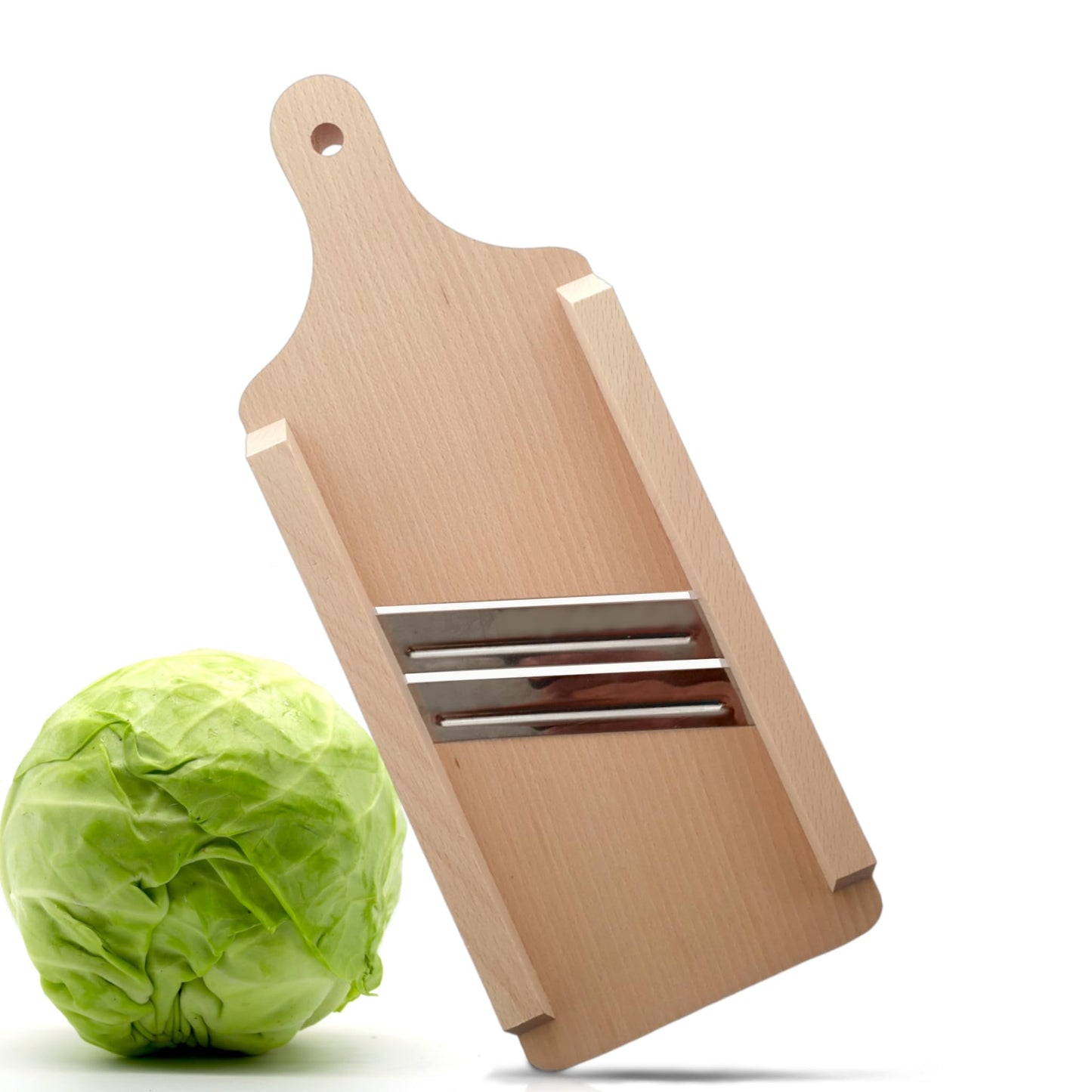 OSTENTO Cabbage Slicer | Mandoline Vegetable Slicer Wood - Cabbage Grater Cabbage Cutter Kraut Cutter Vegetable Slicer Sauerkraut Slicer Cucumber Slicer Potato Slicer - Made in EU (2 Blades)