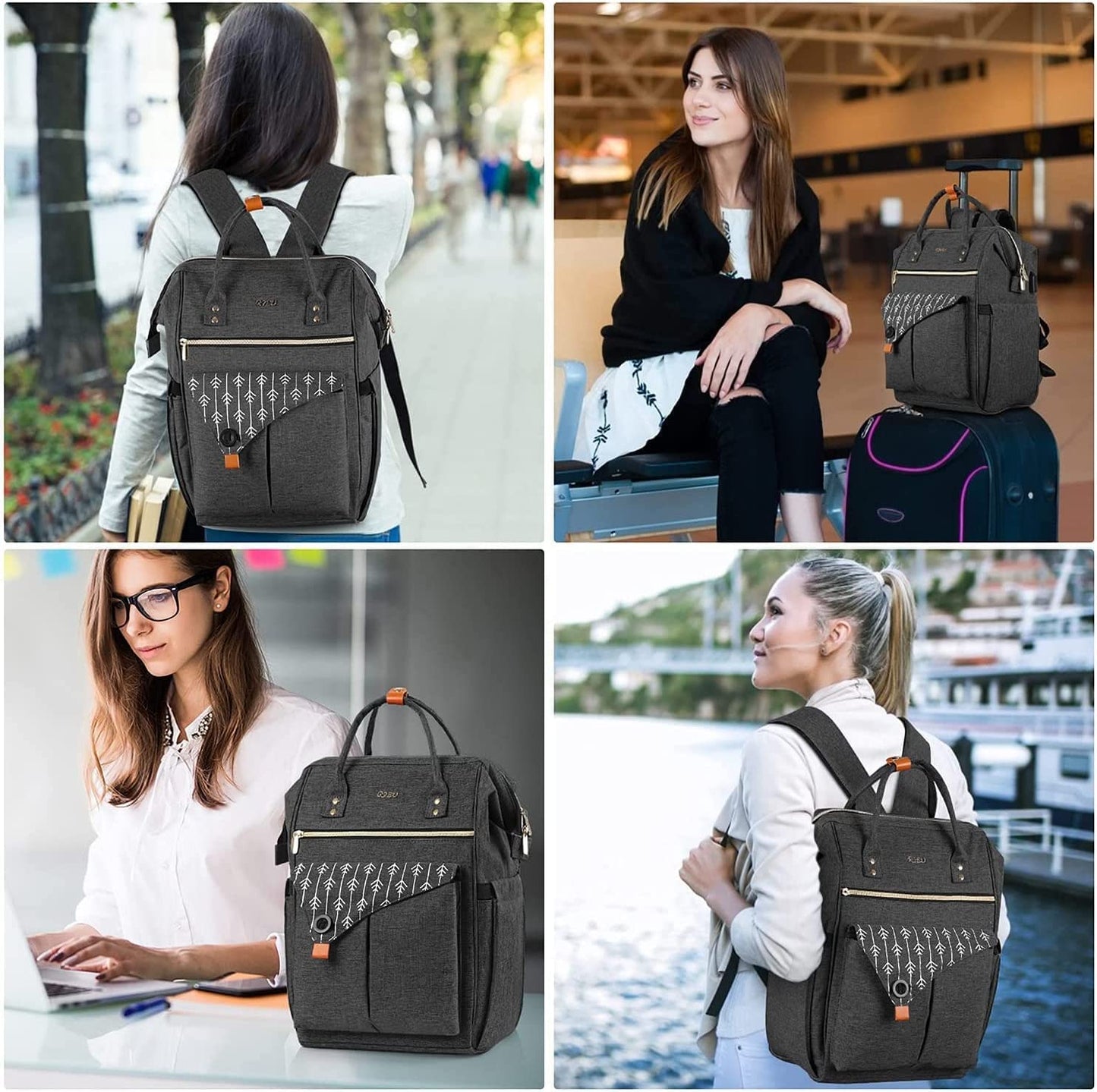 Women's backpack, 15.6-inch laptop backpack with USB charging port for work, hiking, travel, camping. Made of Oxford fabric.