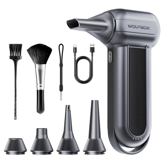 WOLFBOX MF100 Electric Air Duster - 150000RPM Super Power Cordless Air Duster, rechargeable air blower, 3-speed adjustable mini blower, dust blower for computer, keyboard, outdoor, home, and car.