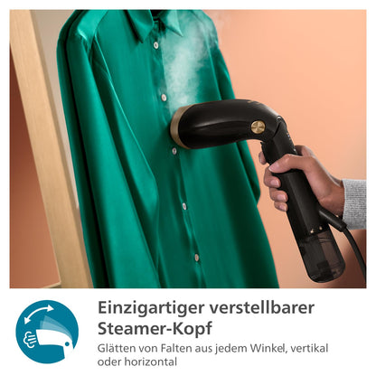 Philips Steamer 7000 Series - 1500W, 28g/min steam output, pointed metal heating plate, 2 removable water tanks, includes glove/StyleMat, Black (STH7060/80)