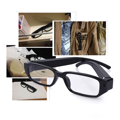 Spy camera glasses with video digital camcorder, supports TF card up to 32GB, fashionable 1080p glasses with hidden camera, portable video recorder.