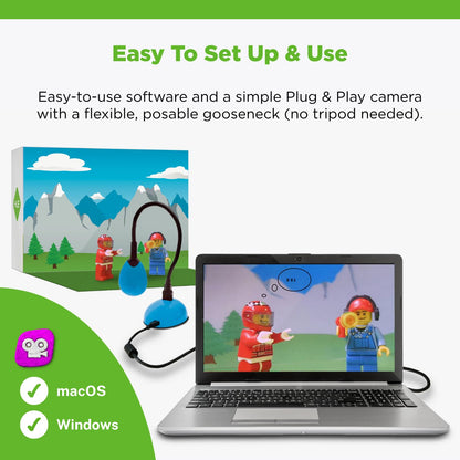 HUE Animation Studio: Complete Set Stop Motion Animation for Windows/macOS (Green Camera with Carrying Case)