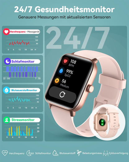 Women's smartwatch with phone-women's digital watch fitness tracker with EKG heart rate Bluetooth sleep monitor pulse meter sports watch waterproof with pedometer wristwatch for iOS Android (pink)