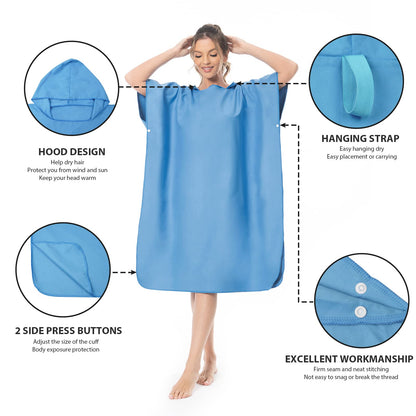 MOKANI Surf Poncho Changing Robe for Women Men Adults Teens, Ultralight and Quick-Drying, Microfiber Towel Poncho also serves as a changing robe at the beach (Blue)