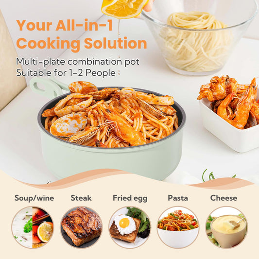 ENFRIFAM Electric Hot Pot with Foldable Handles, Portable Multi Cooker with Hotpot and Frying Pan for RV, Dorm, Office, Outdoor, Camping, 1.8L Soup Pot+0.75L Frying Pan