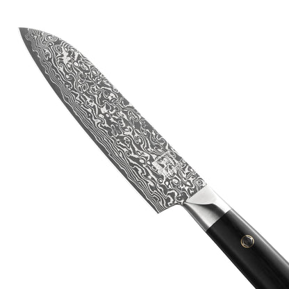 zayiko Black Edition Damascus knife small Santoku knife I 13 cm blade made of 67 layers of VG10 Damascus steel I Ergonomic Pakkawood handle I Premium kitchen knife for vegetables, meat & fruit I Gift box