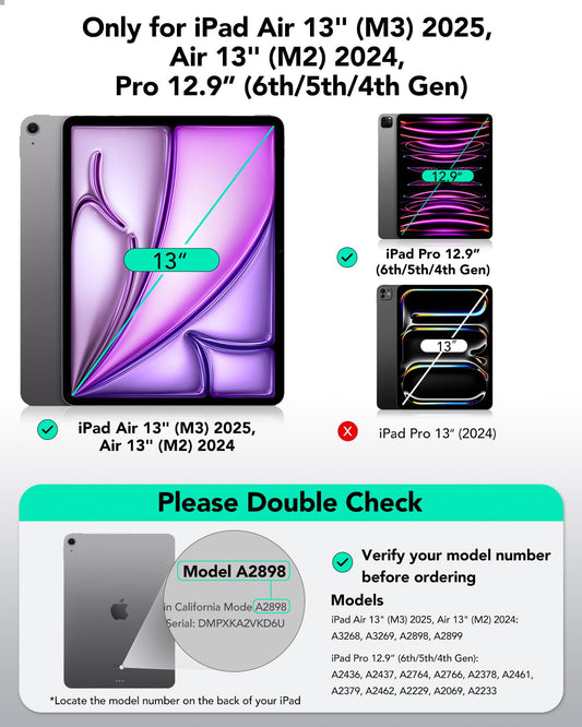 ESR iPad Air 13 Inch M3/M2 (2025/2024) Case and iPad Pro 12.9 (2022/2021/2020) Case with magnet attachment, slim triple-fold stand cover, supports Pencil Pro/USB-C, Rebound series, Black.