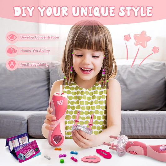 Hair Braiding Machine, automatic braiding machine for girls, braiding aid for children, braided hair accessories for girls, DIY hair styling tools in pink.