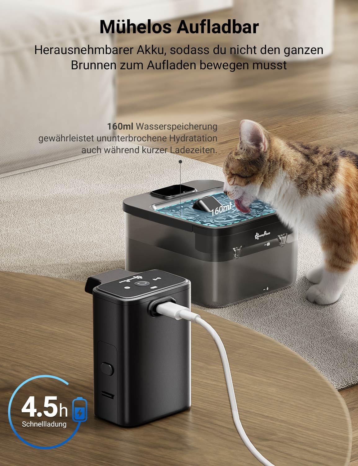 DownyPaws Cat Fountain Wireless, Battery Operated Drinking Fountain for Cats with Motion Sensor, 2.5L Cat Water Fountain Quiet No Power, Automatic Cat Water Dispenser, Black