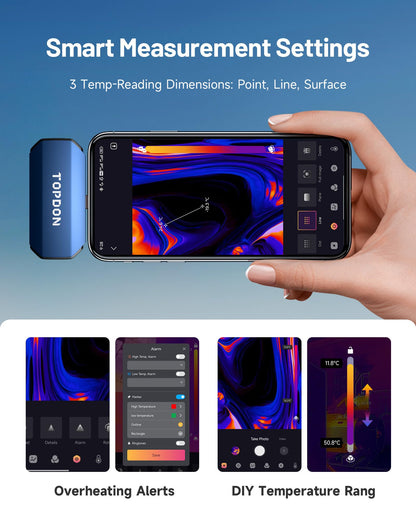 TOPDON Thermal Camera for Android TC001-A, High resolution 512x384 with TISR, 256x192 IR resolution, Temperature range: -20°C to +550°C, for smartphones and tablets.