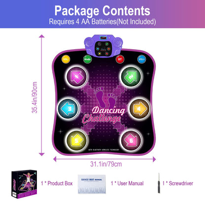 Aucrsozk Kids Dance Mats for 3 4 5 6 7 8+ Years Old with Bluetooth, Music Dance Mat with 6 LED Light Arrows for Girls, Electronic Dance Mat Toys with Anti-Slip Material.