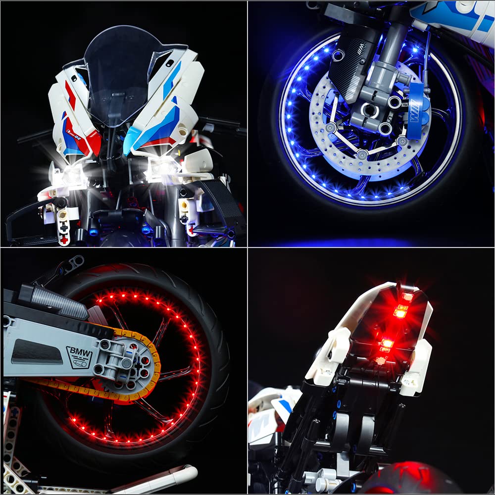 Remote Control Light Kit Compatible with Lego 42130 Technic BMW M 1000 Rr Motorcycle Collectible Building Kit (No Model), DIY Lighting Set for Motorcycle, Decoration Light for 42130 Creative Gift