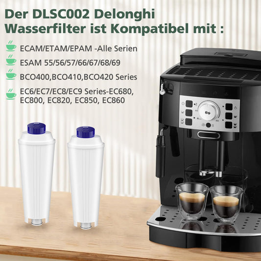 6 pieces of water filters for Delonghi, compatible with Delonghi DLSC002. Water filter cartridges suitable for Delonghi Magnifica S, ECAM, ESAM, ETAM, EPAM, Primadonna coffee machines.