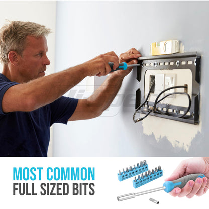 Hi-Spec toolset. Small toolbox filled with blue tools and screwdriver bit set for repairs.