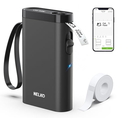 Nelko label printer, Bluetooth P21 self-adhesive labeling machine. Portable label printer, wireless, mini label printer with iOS and Android. For home use, black.