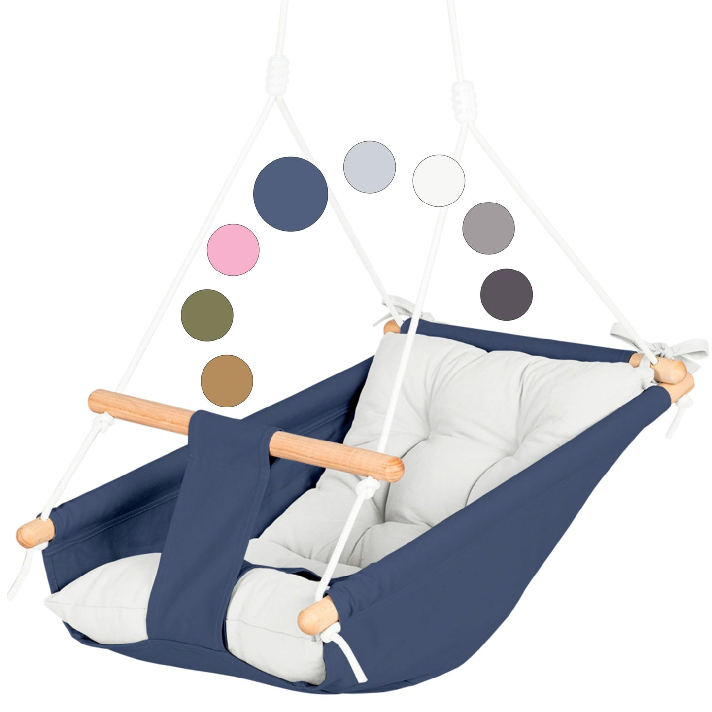 CaTeam - Baby Canvas Hammock Swing, Wooden Swing with Safety Belt, Durable Baby Hammock Chair, Outdoor and Indoor Swing for Kids, Blue