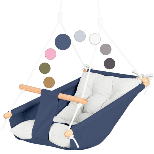 CaTeam - Baby Canvas Hammock Swing, Wooden Swing with Safety Belt, Durable Baby Hammock Chair, Outdoor and Indoor Swing for Kids, Blue