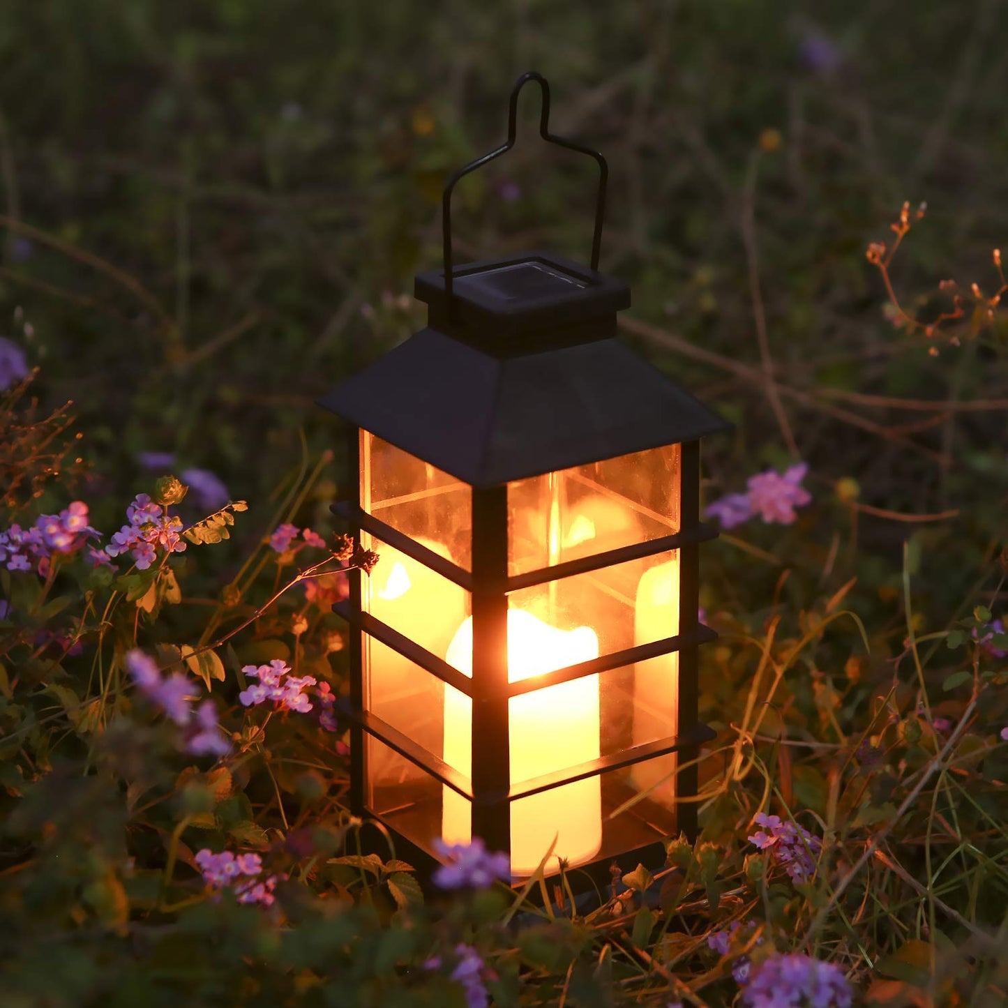 Solar lantern, Tomshine 2-pack solar lantern with candle light effect solar lamp for outdoor hanging decorative lighting for garden.