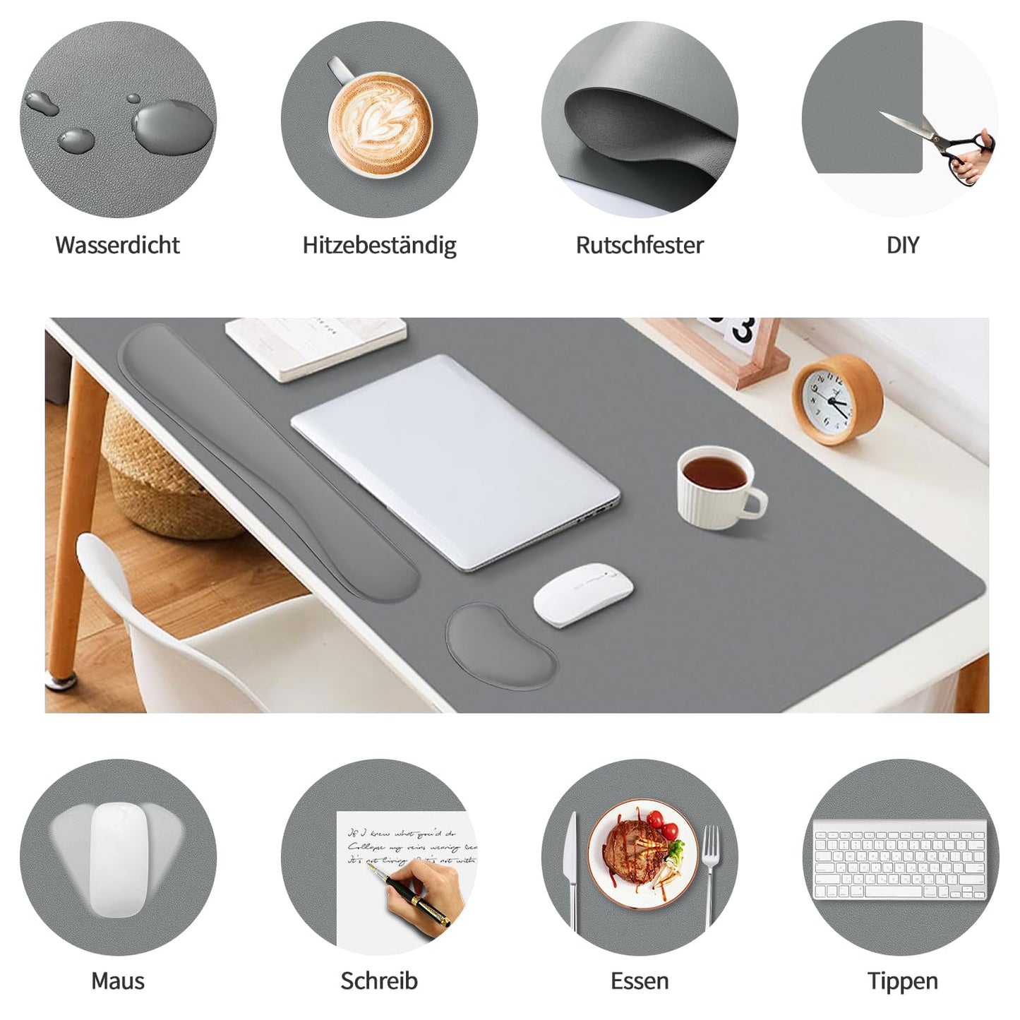Sevenpers Desk Pad, 80x40cm Mouse Pad with Wrist Rest, 3 in 1 Desk Mat with Ergonomic Wrist Support made of Memory Foam, Desk Protection Pad for Office, Home (Dark Gray)