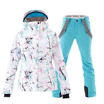 Womens ski suit snow suit windproof waterproof skiing snowboard jacket bib set for skiing snowboarding climbing SMNWT+Blue XS