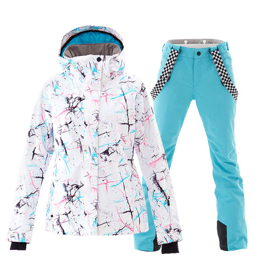 Womens ski suit snow suit windproof waterproof skiing snowboard jacket bib set for skiing snowboarding climbing SMNWT+Blue XS
