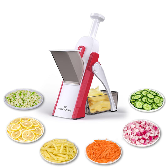 ONCE FOR ALL Vegetable Cutter with Container, ideal for slicing potatoes & onions, cucumber slicer - dicer, julienne cutter.
