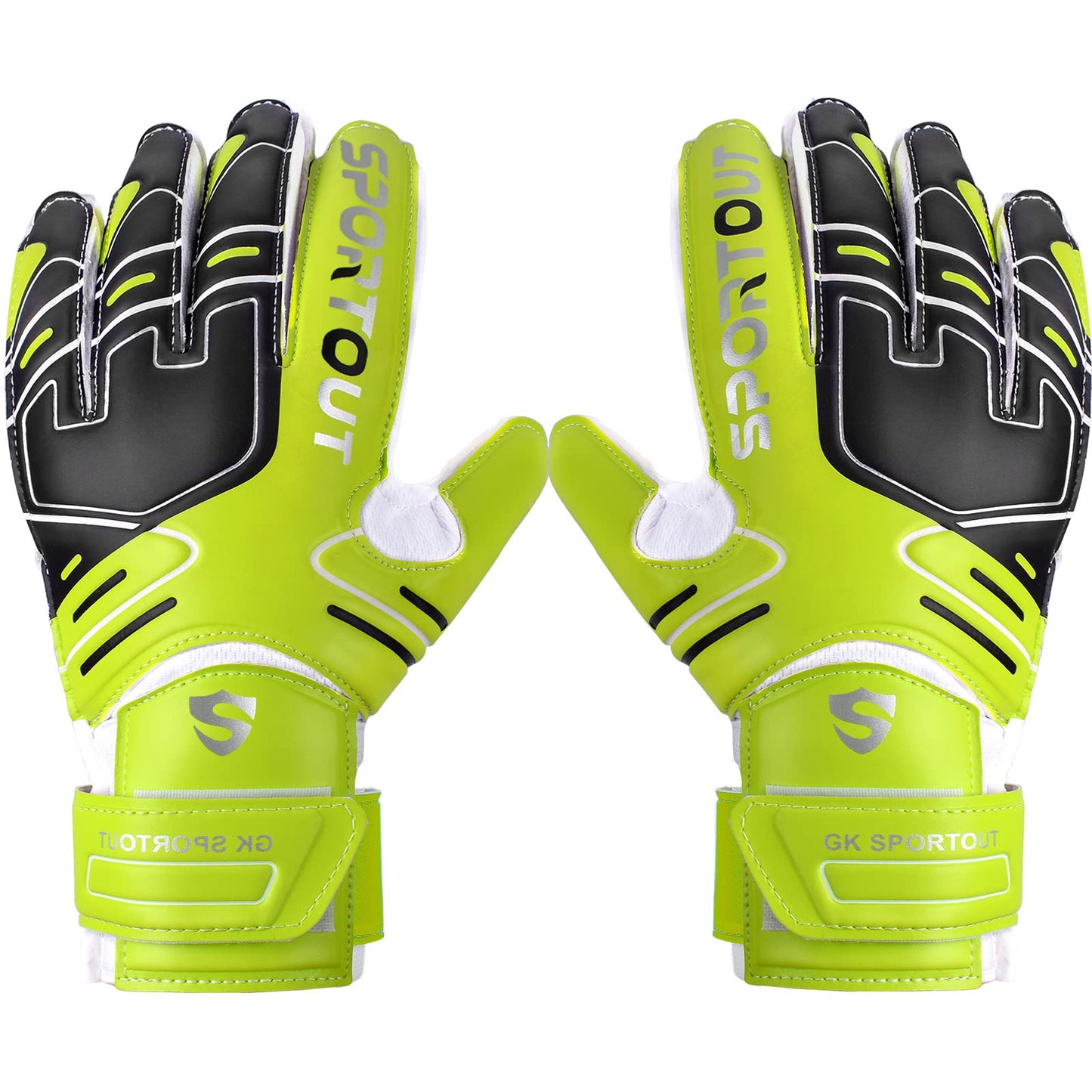 Sportout goalkeeper gloves, soccer gloves with finger save, goalkeeper gloves for kids, men with non-slip 4mm latex, goalkeeper gloves for kids, adults, and teens (Green, 7)