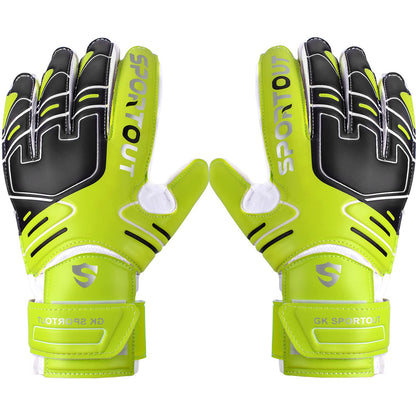 Sportout goalkeeper gloves, soccer gloves with finger save, goalkeeper gloves for kids, men with non-slip 4mm latex, goalkeeper gloves for kids, adults, and teens (Green, 7)