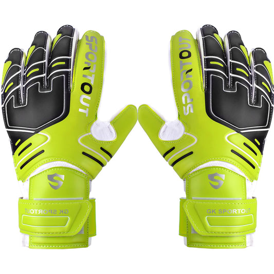 Sportout goalkeeper gloves, soccer gloves with finger save, goalkeeper gloves for kids, men with non-slip 4mm latex, goalkeeper gloves for kids, adults, and teens (Green, 7)