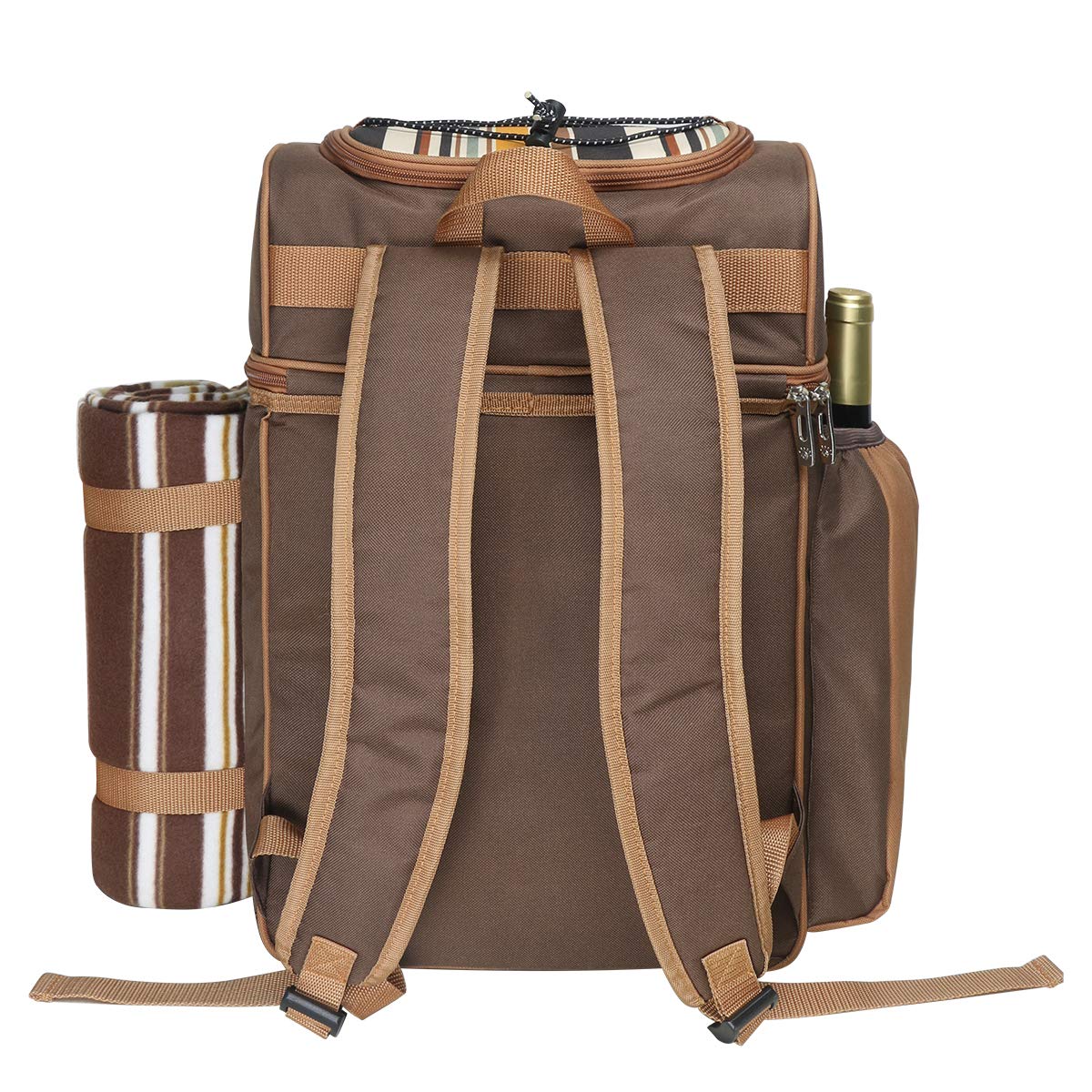 Hap Tim 4 Person Picnic Backpack Set with Insulated Leakproof Cooler Bag, Wine Holder, Fleece Blanket, Cutlery Set, Camping, Family, and Lover Gifts (EU-36079)