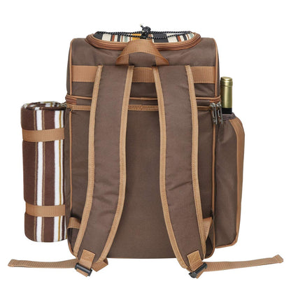Hap Tim 4 Person Picnic Backpack Set with Insulated Leakproof Cooler Bag, Wine Holder, Fleece Blanket, Cutlery Set, Camping, Family, and Lover Gifts (EU-36079)