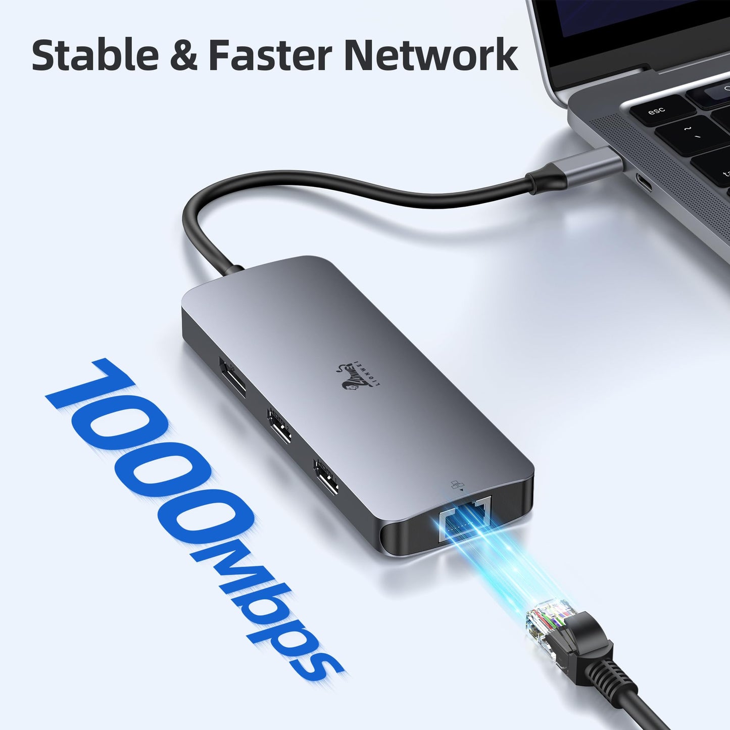 USB C Docking Station Dual Monitor 8 in 1 Laptop Docking Station for 2 Monitors with 4K Dual HDMI, DisplayPort, 1Gbps Ethernet, 100W PD, 3 USB A/C 3.0 Adapter. Compatible with Dell, HP.
