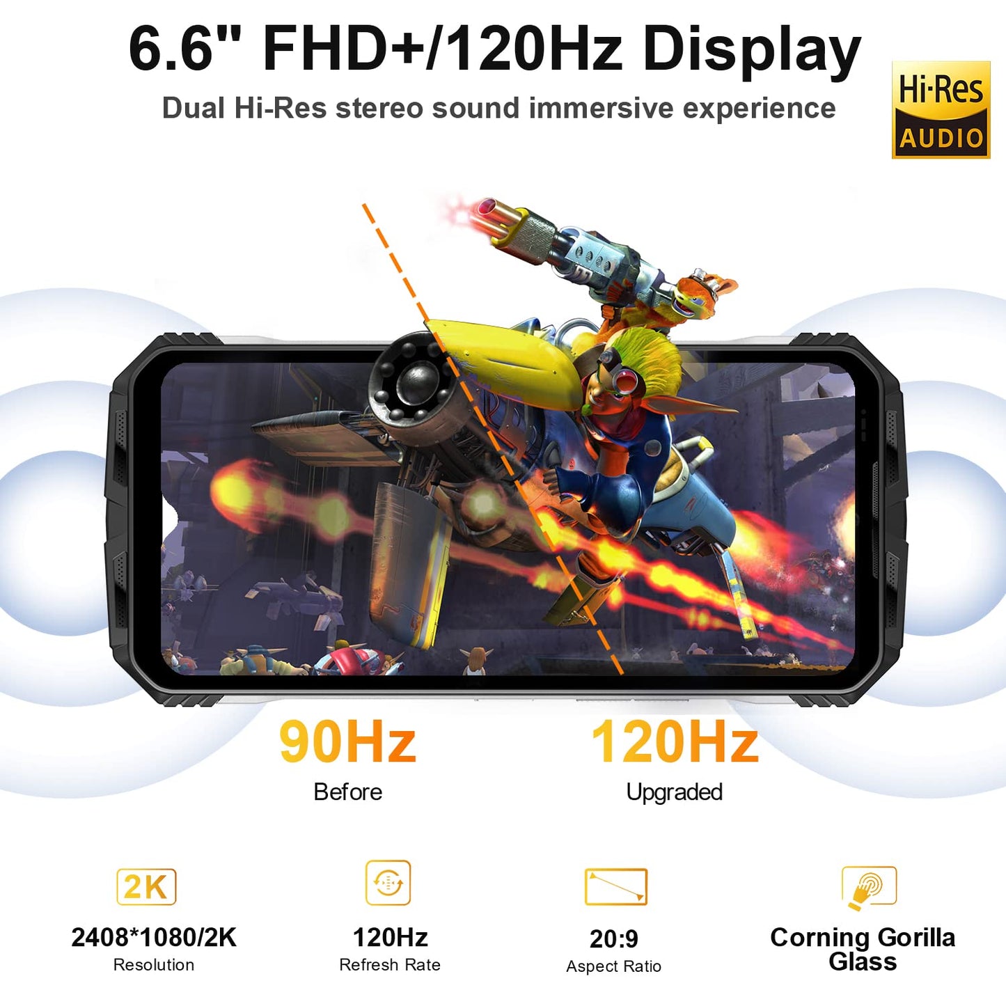DOOGEE VMAX 5G outdoor phone without contract, 20GB+256GB Dimensity 1080, 22000mAh large battery, 108MP camera, 6.6" FHD+ 120hz outdoor smartphone Android dual SIM IP68 waterproof OTG NFC.