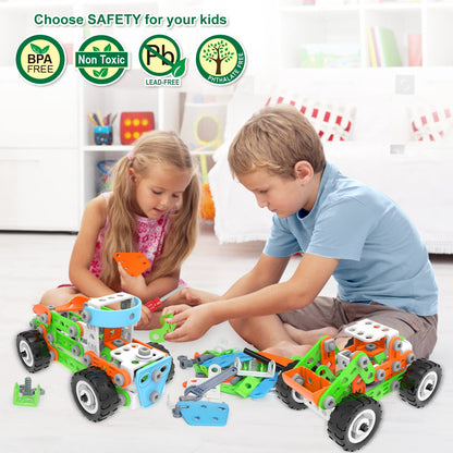 MOONTOY construction toy for boys aged 5-9, 218 pieces dinosaur building blocks toy for kids, 10-in-1 educational building set, great gift for boys and girls.