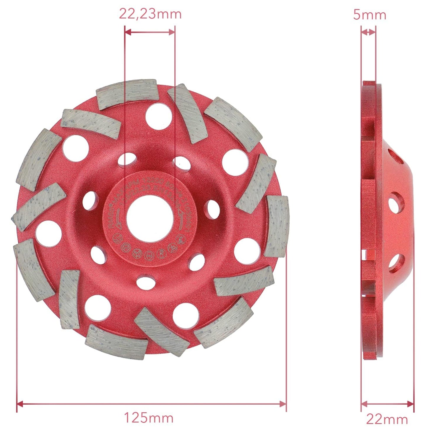 PRODIAMANT Diamond Grinding Cup Ø 125mm Turbo Segment Concrete Natural Stone Grinding Disc Professional Tool