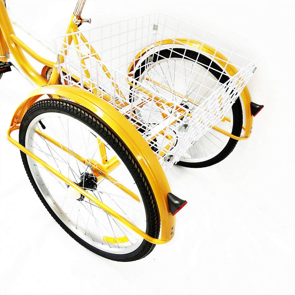 MINUS ONE adult tricycle Bicycle with 3 wheels Seniors' bike Cargo bike 24" 6-speed gear shift (yellow with lights)