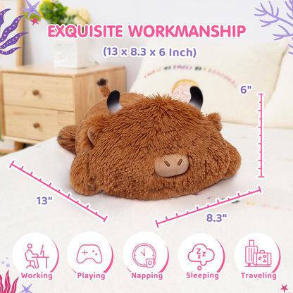 Mewaii Sweet Highland Cattle Cow Stuffed Animal Plush Pillow for Kids, Soft 33 cm Stuffed Animals, Kawaii Plush Cow, Relaxation and Decorative Pillow for Girls.