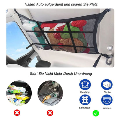 ViWaVee Car Roof Rack Net, double-layered car roof storage for blankets, car net organizer for four roof armrests, SUV, van. Great car camping accessory for long road trips. (90 x 65 cm)