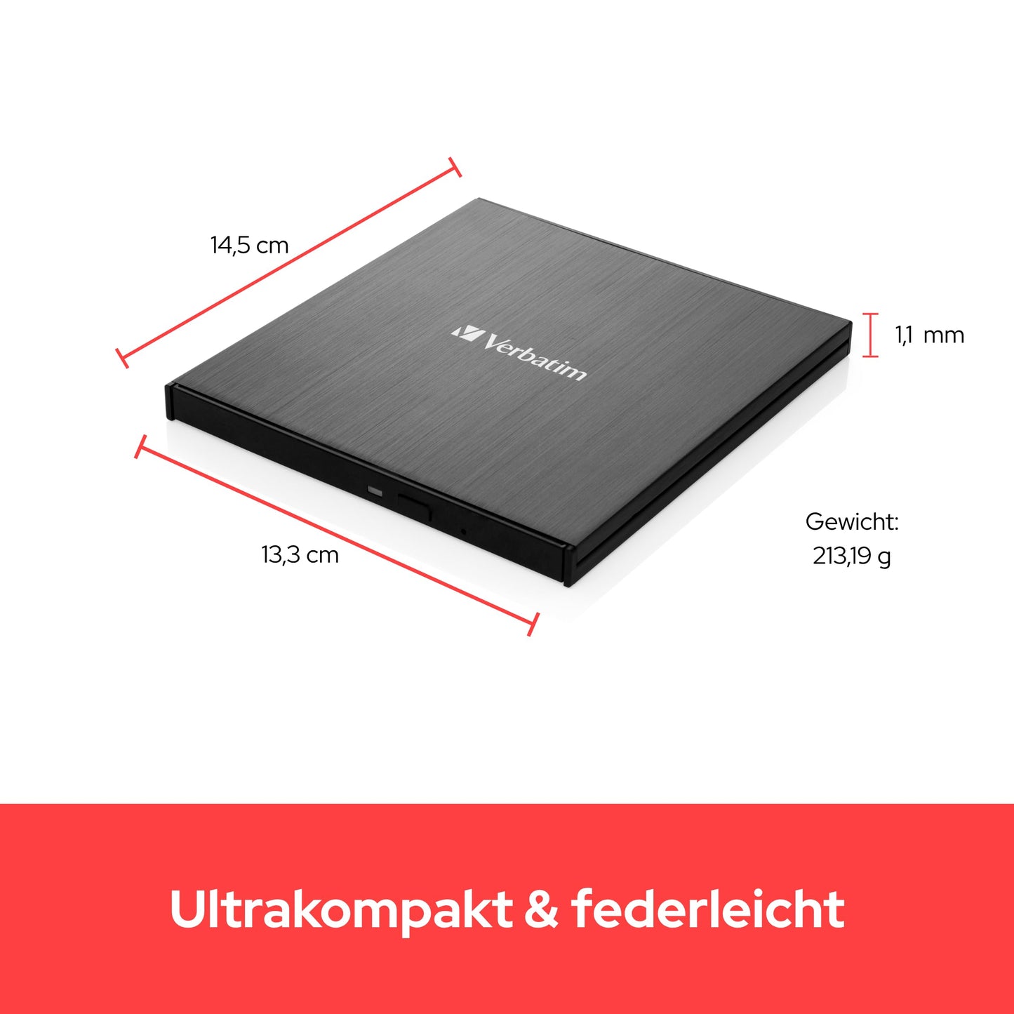 Verbatim External Slimline Blu-ray Writer with USB 3.2 cable, external DVD and Blu-ray burner, perfect for notebooks and computers without a drive, Blu-ray player & DVD drive for playback in Ultra HD 4K.
