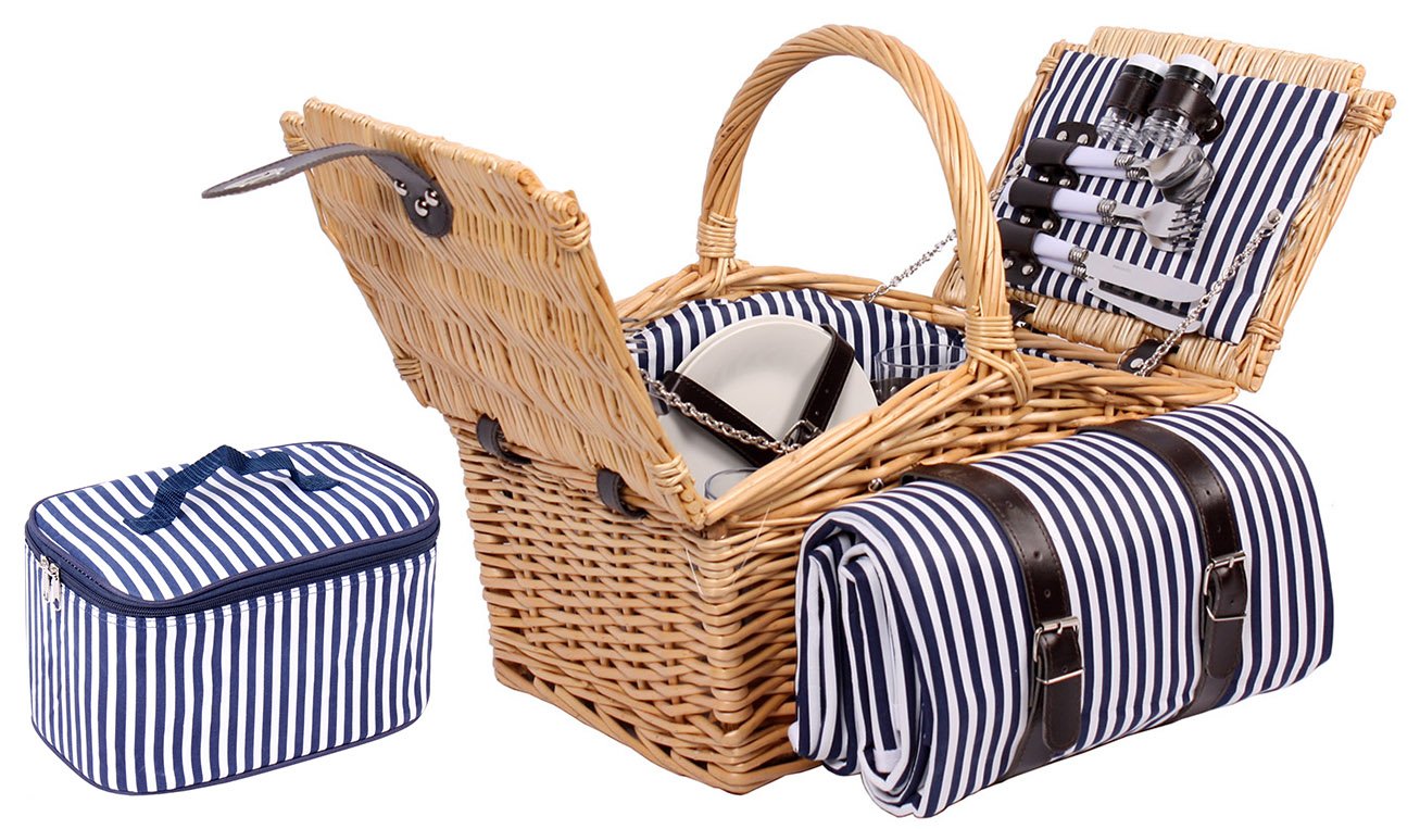 4 people Willow Picnic Basket Set with Cutlery, Plates (Brown)