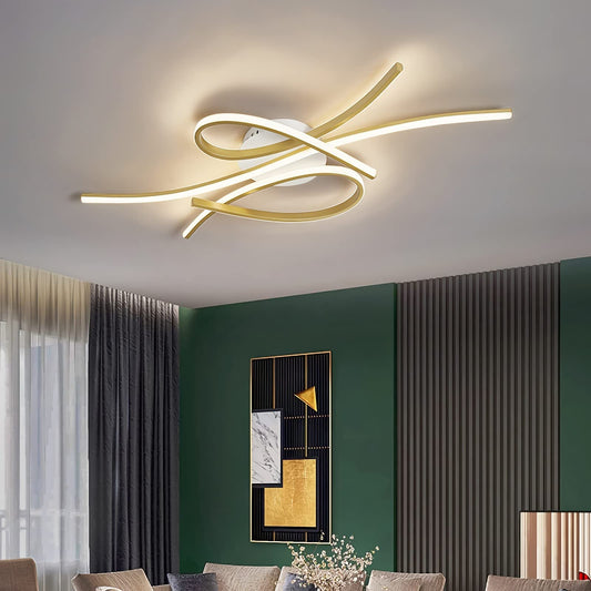Bellastein LED Ceiling Light Dimmable Ceiling Lamp Modern Living Room Lamp Bedroom Lamp Ceiling with Remote Control Interior Design Ceiling Lighting for Living Room Kitchen Study Office (Gold, 100CM)