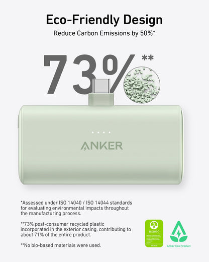 Anchor Nano Powerbank, 5000mAh Powerbank 22.5W, Integrated Foldable USB-C Connector, Compatible with iPhone 17/16/15, Samsung S22/23 Series, Note20 Series, Huawei, iPad Pro/Air, AirPods, and more.
