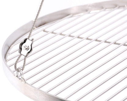 22.4 inch stainless steel 3-leg BBQ grill grate for swinging grill with 0.55 inch rod spacing.